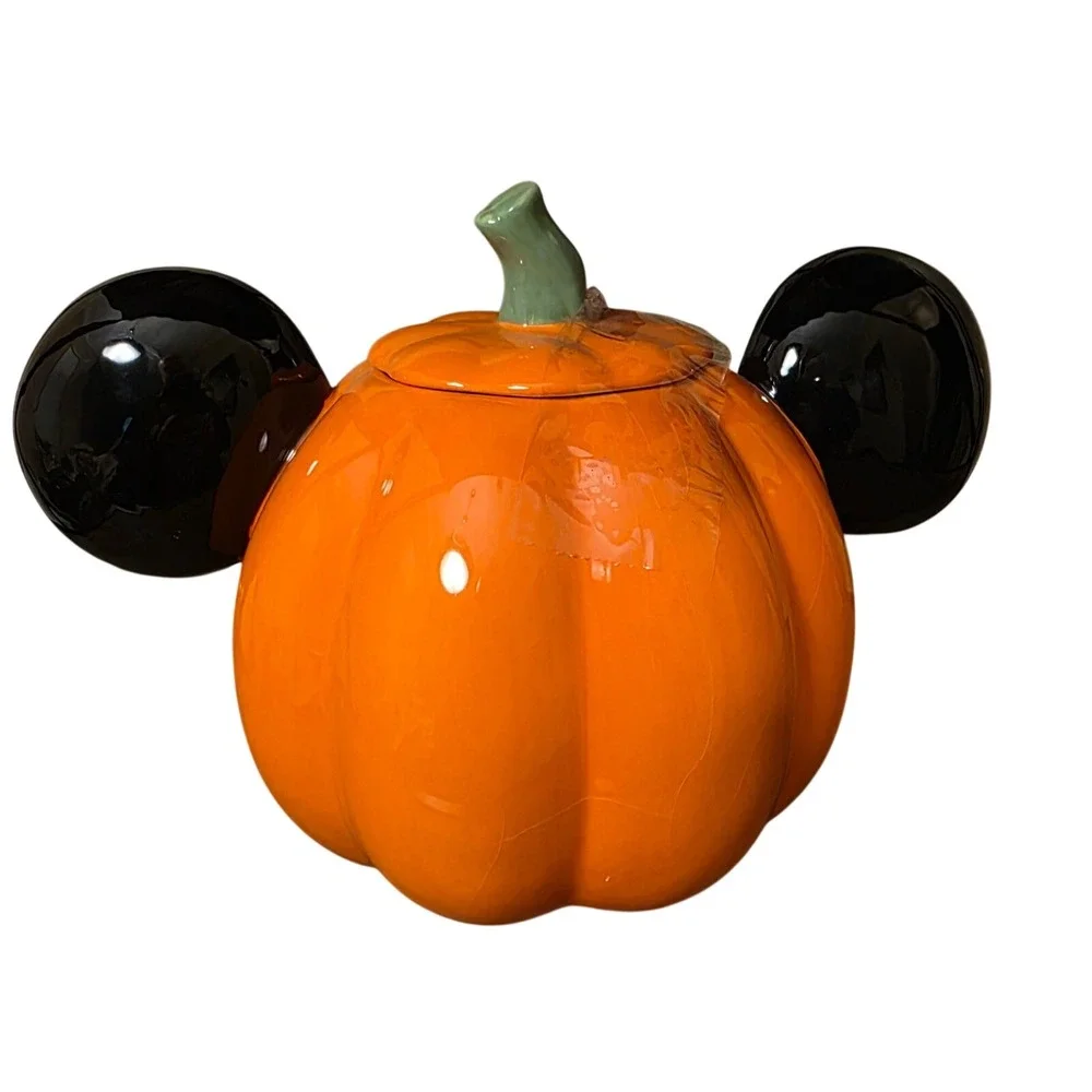 Disney Halloween Mickey & Minnie Mouse Pumpkin Ceramic Jar Cookie Jar Set